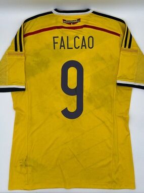 Colombia 2014/2015 Home Falcao #9 Authentic adidas Jersey M Men Yellow